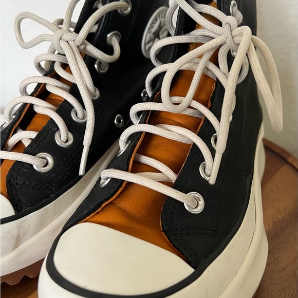 Womens 6 Converse Run Star Hike High Black Saffron Yellow Leather Shoe 568649C - Picture 10 of 15